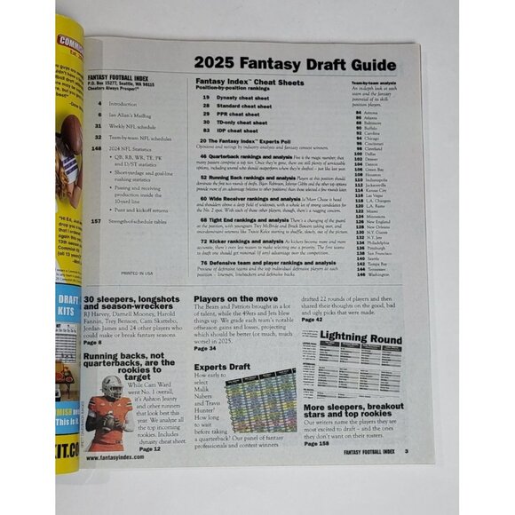 Fantasy Football Index 2025 Cheat Sheets Projections Magazine - Picture 3 of 7